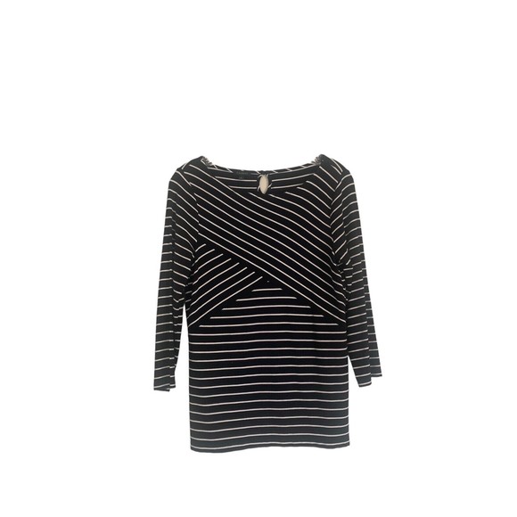 Talbots Asymmetrical Ponte Stretch Rayon T-Shirt Womens Small Stripe Flattering - Picture 2 of 10